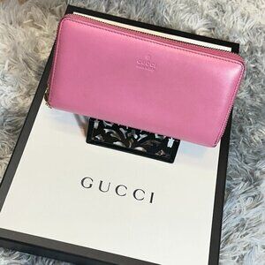 GUCCI x FULL ZIP LEATHER WALLET | BAMBOO CLOSURE | EUC BEAUTIFUL HTF COLOR!